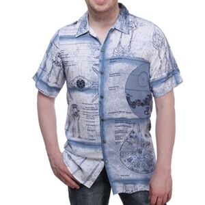 Star Wars Schematics Short Sleeve Button Up Graphic Print Shirt by We Love Fine